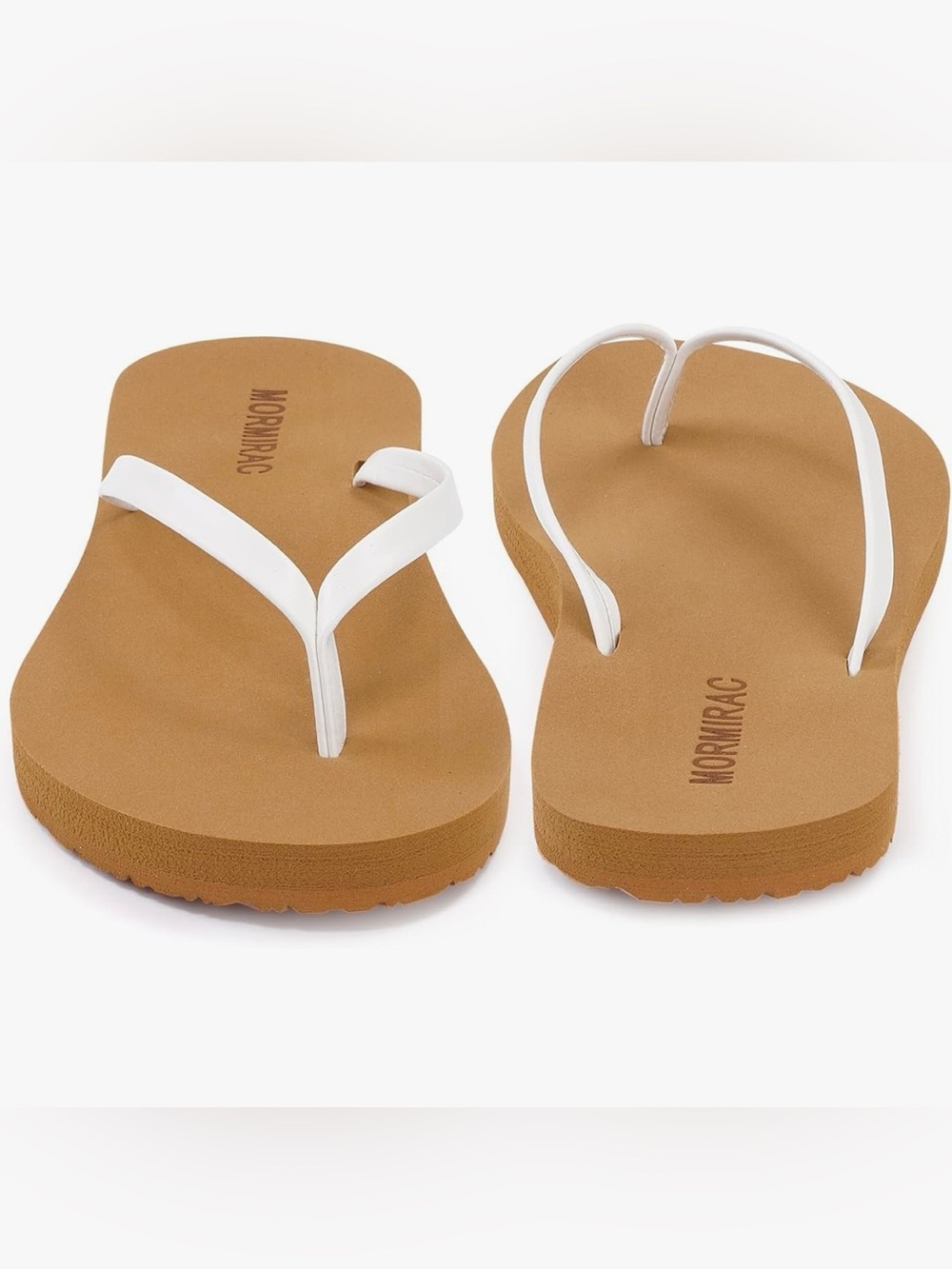 Women's Tan Flip Flop Sandals with White Straps